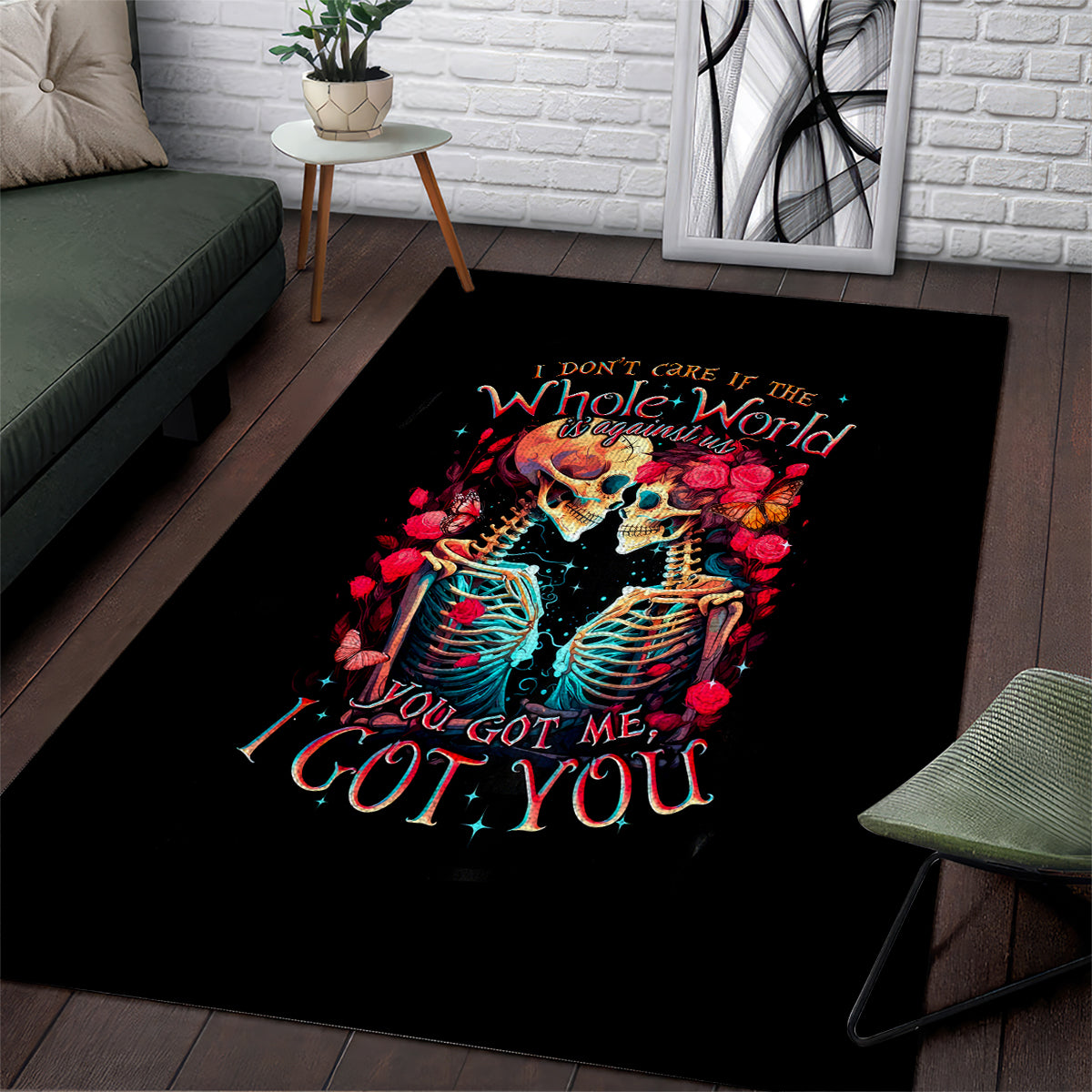 Couple Skull Area Rug I Don't Care If The Whole World Is Against Us - Wonder Print Shop