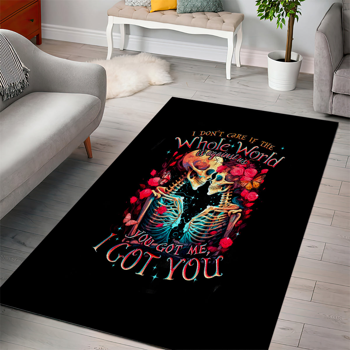 Couple Skull Area Rug I Don't Care If The Whole World Is Against Us - Wonder Print Shop