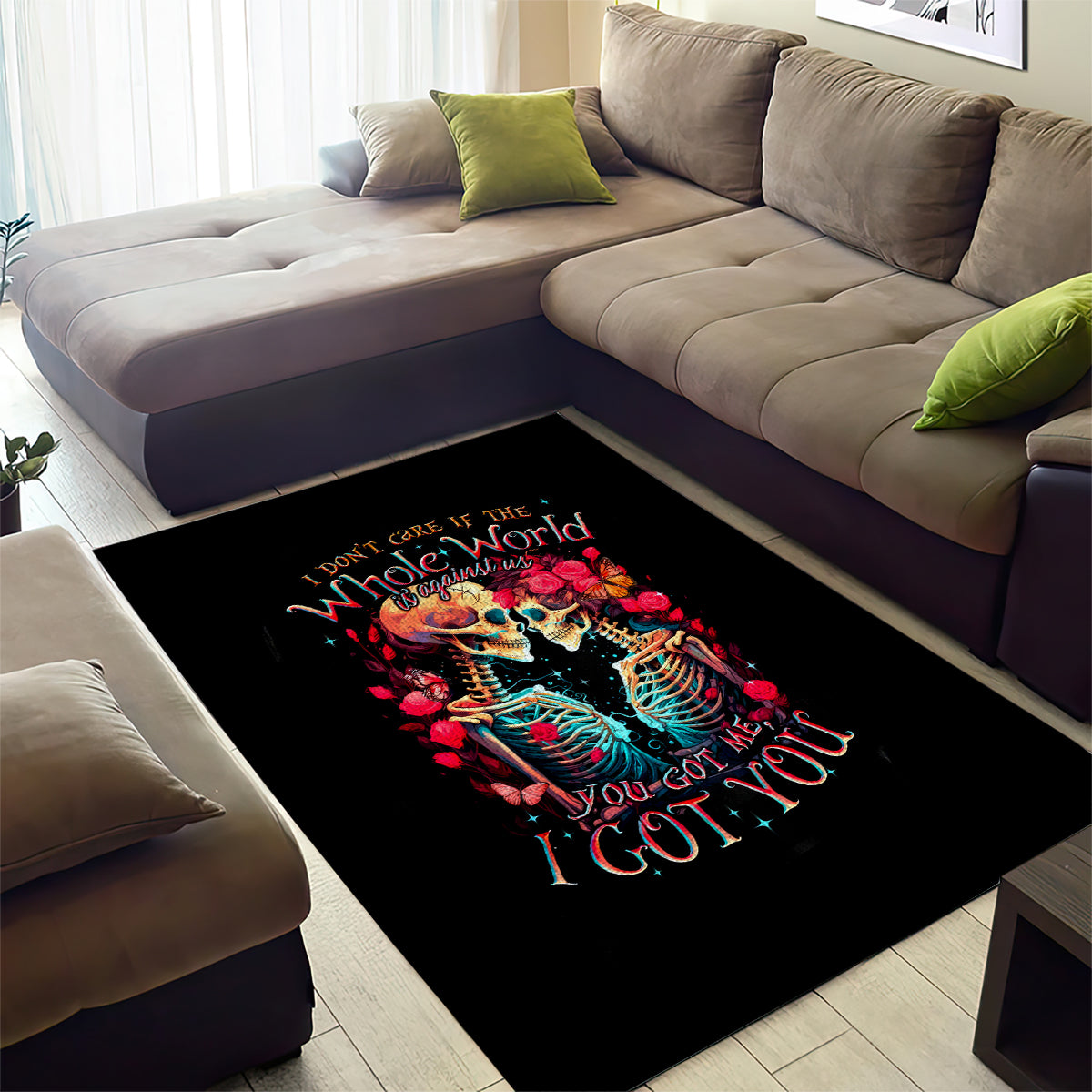 Couple Skull Area Rug I Don't Care If The Whole World Is Against Us - Wonder Print Shop
