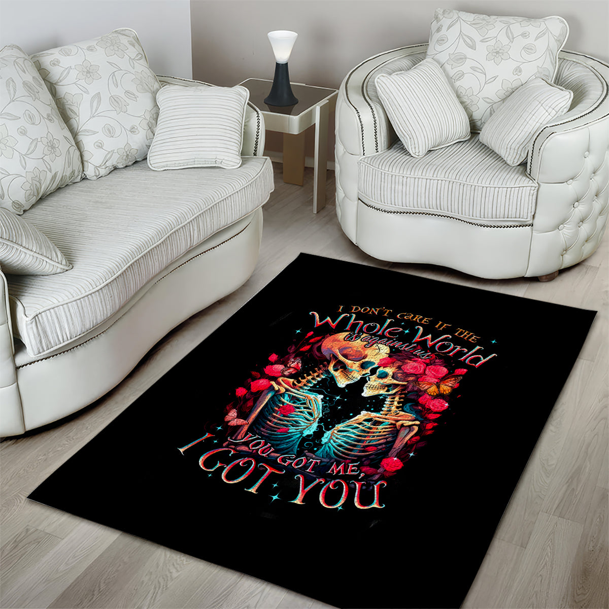 Couple Skull Area Rug I Don't Care If The Whole World Is Against Us - Wonder Print Shop