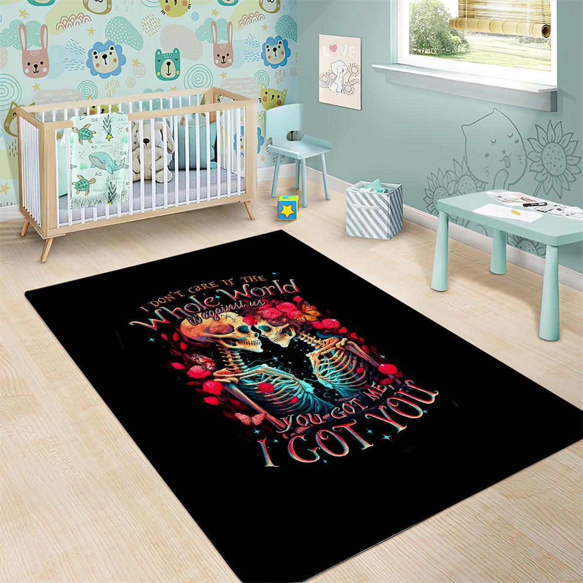Couple Skull Area Rug I Don't Care If The Whole World Is Against Us - Wonder Print Shop