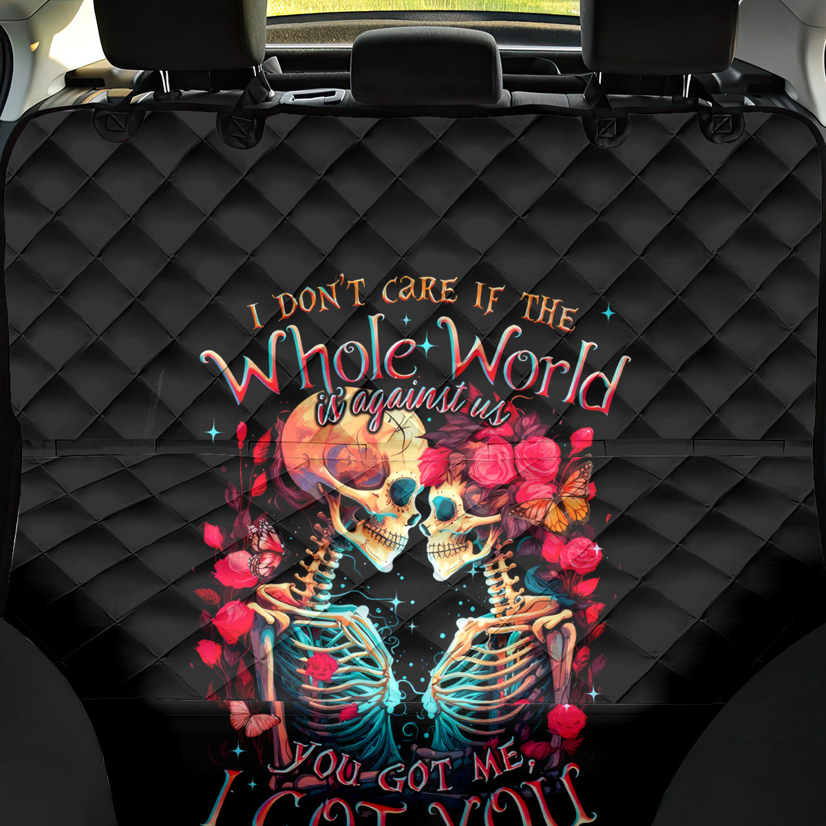 Couple Skull Back Car Seat Cover I Don't Care If The Whole World Is Against Us - Wonder Print Shop