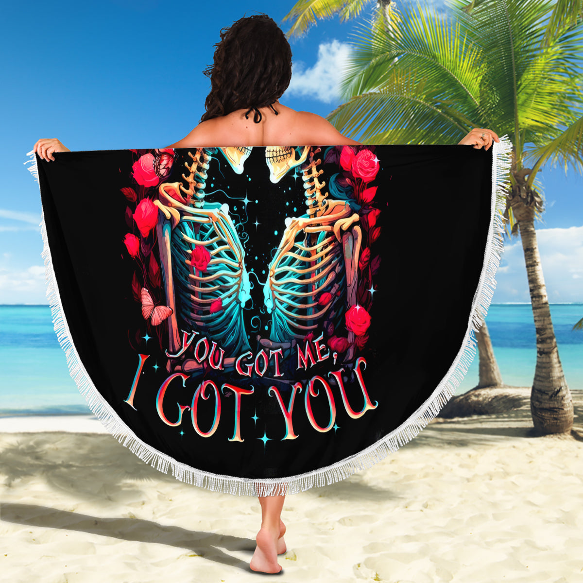 Couple Skull Beach Blanket I Don't Care If The Whole World Is Against Us - Wonder Print Shop