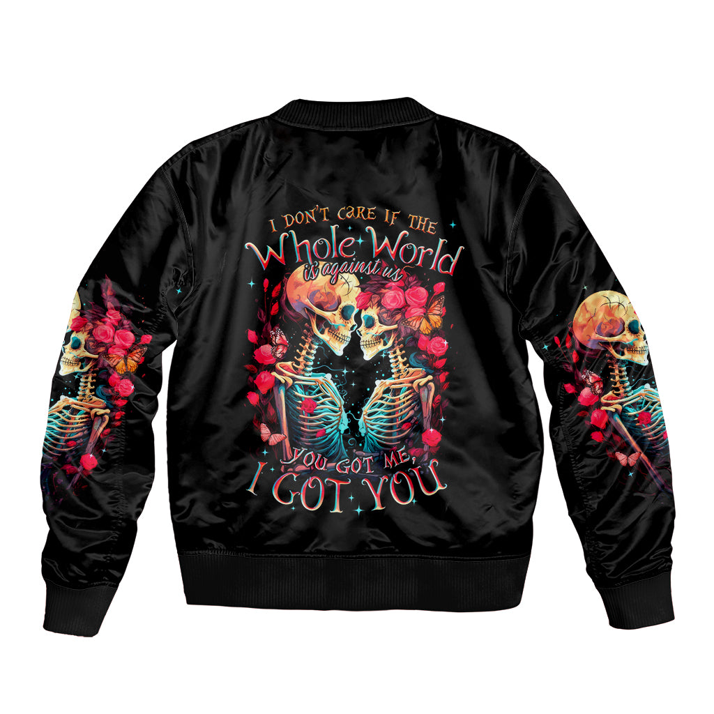 Couple Skull Bomber Jacket I Don't Care If The Whole World Is Against Us - Wonder Print Shop