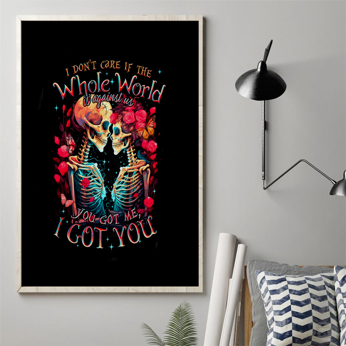 Couple Skull Canvas Wall Art I Don't Care If The Whole World Is Against Us - Wonder Print Shop