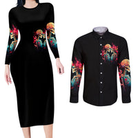 Couple Skull Couples Matching Long Sleeve Bodycon Dress and Long Sleeve Button Shirt I Don't Care If The Whole World Is Against Us - Wonder Print Shop