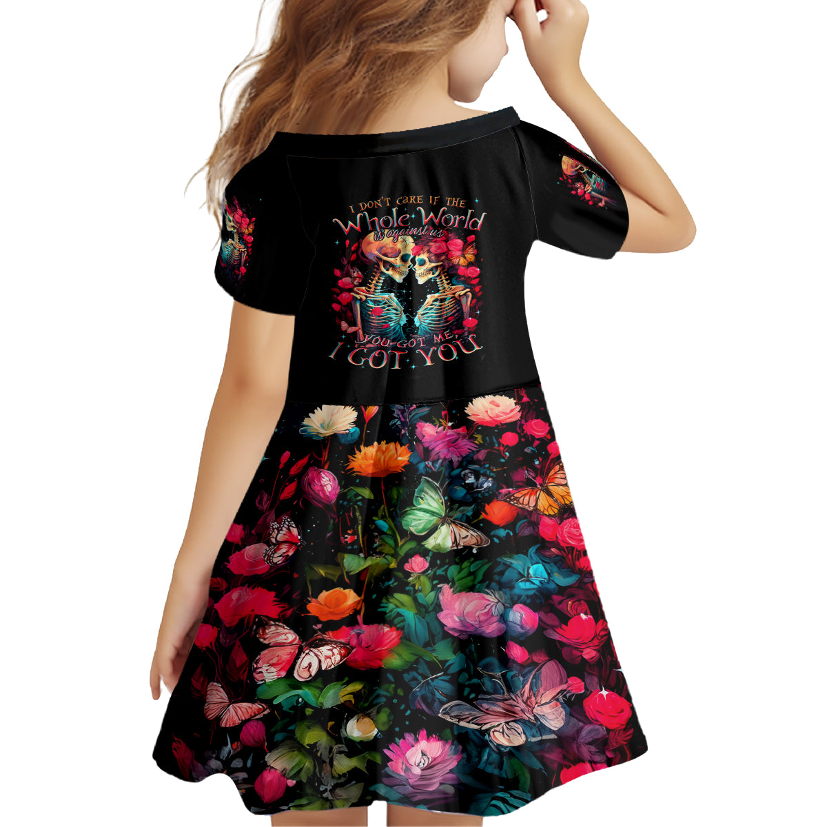 Couple Skull Family Matching Off Shoulder Long Sleeve Dress and Hawaiian Shirt I Don't Care If The Whole World Is Against Us - Wonder Print Shop