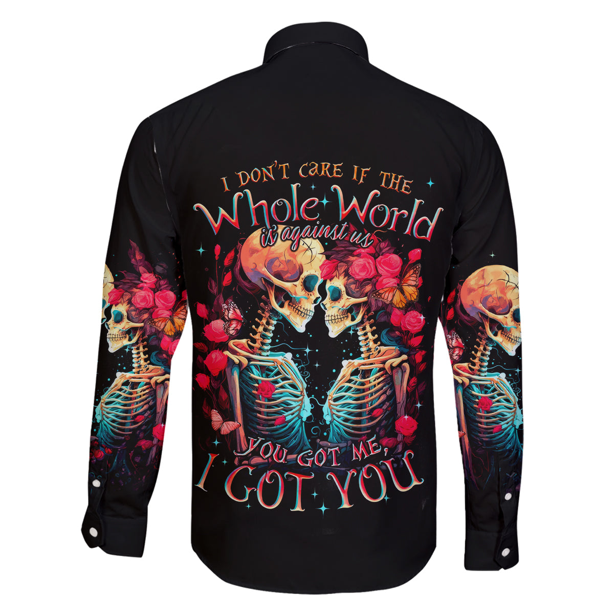 Couple Skull Family Matching Off Shoulder Long Sleeve Dress and Hawaiian Shirt I Don't Care If The Whole World Is Against Us - Wonder Print Shop