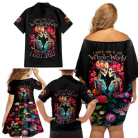 Couple Skull Family Matching Off Shoulder Short Dress and Hawaiian Shirt I Don't Care If The Whole World Is Against Us - Wonder Print Shop