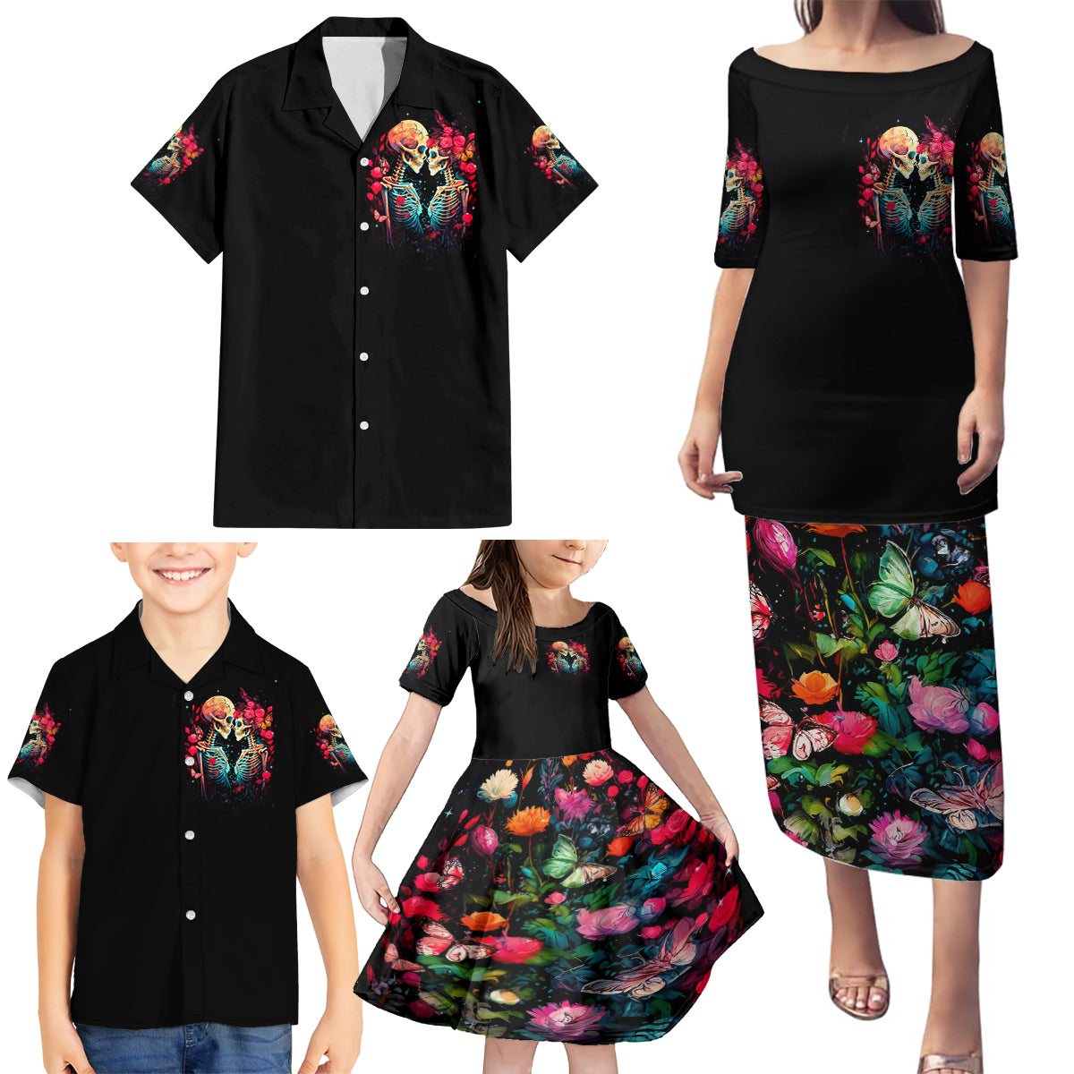 Couple Skull Family Matching Puletasi Dress and Hawaiian Shirt I Don't Care If The Whole World Is Against Us - Wonder Print Shop