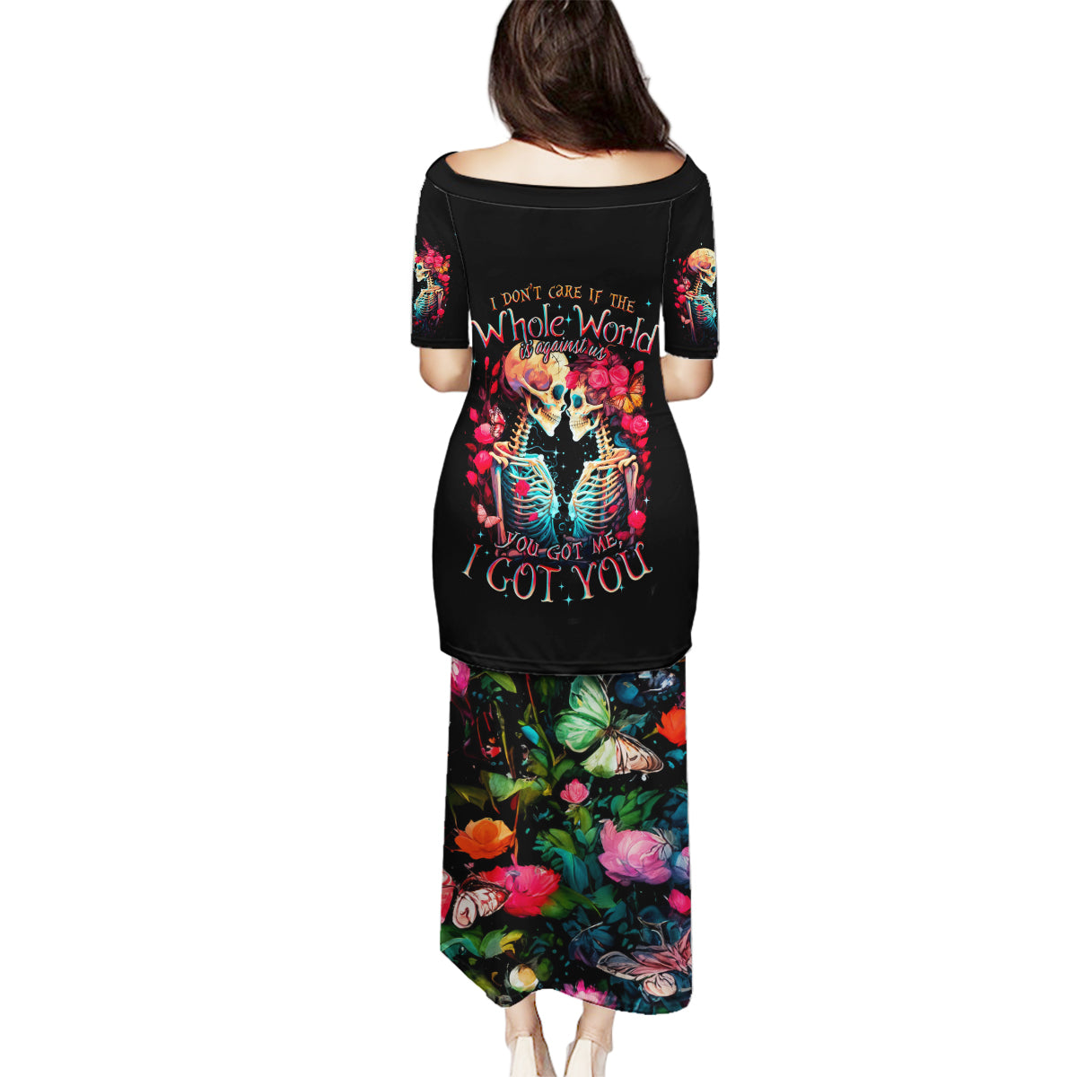 Couple Skull Family Matching Puletasi Dress and Hawaiian Shirt I Don't Care If The Whole World Is Against Us - Wonder Print Shop