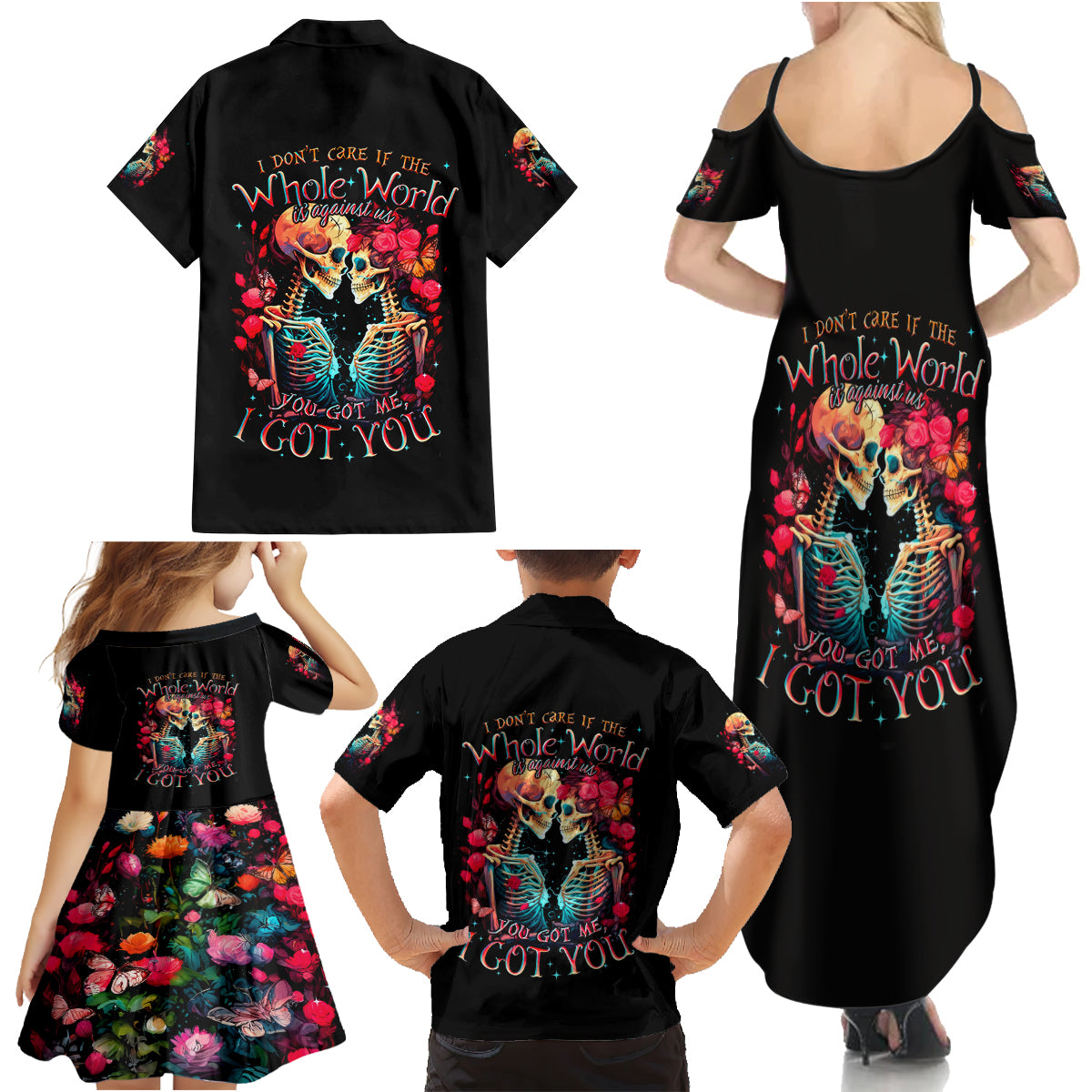 Couple Skull Family Matching Summer Maxi Dress and Hawaiian Shirt I Don't Care If The Whole World Is Against Us - Wonder Print Shop