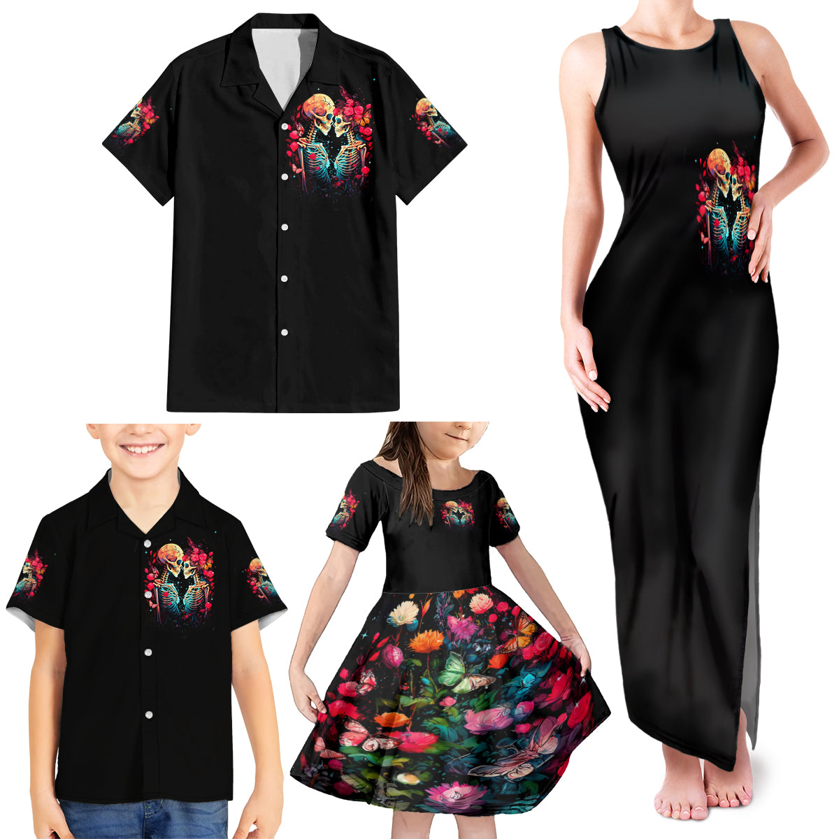 Couple Skull Family Matching Tank Maxi Dress and Hawaiian Shirt I Don't Care If The Whole World Is Against Us - Wonder Print Shop