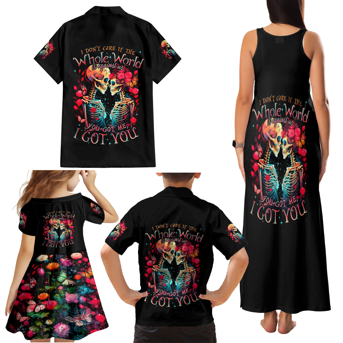 Couple Skull Family Matching Tank Maxi Dress and Hawaiian Shirt I Don't Care If The Whole World Is Against Us - Wonder Print Shop