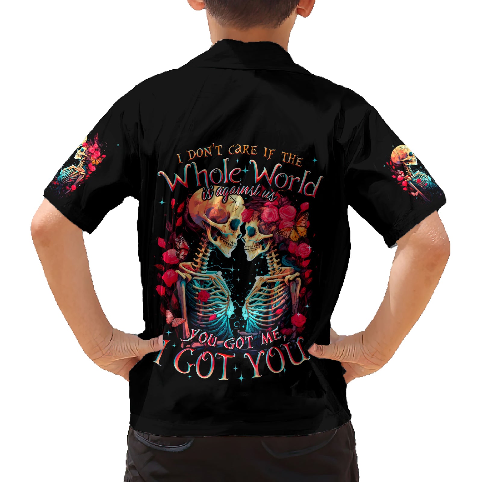 Couple Skull Kid Hawaiian Shirt I Don't Care If The Whole World Is Against Us - Wonder Print Shop