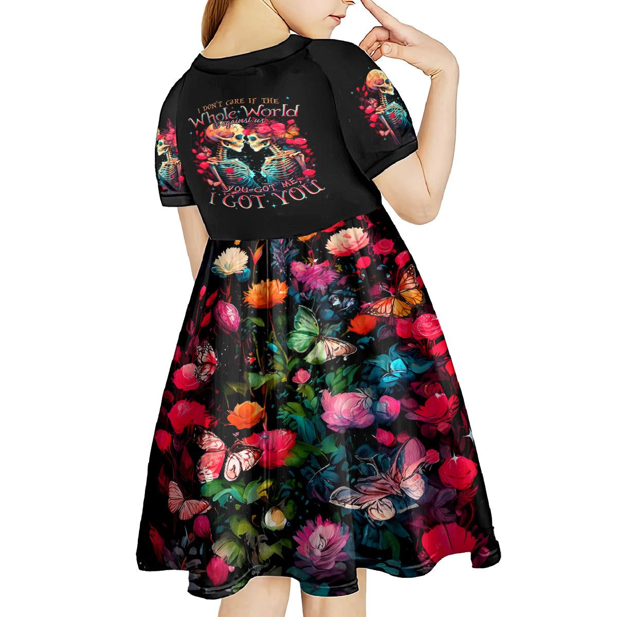 Couple Skull Kid Short Sleeve Dress I Don't Care If The Whole World Is Against Us - Wonder Print Shop