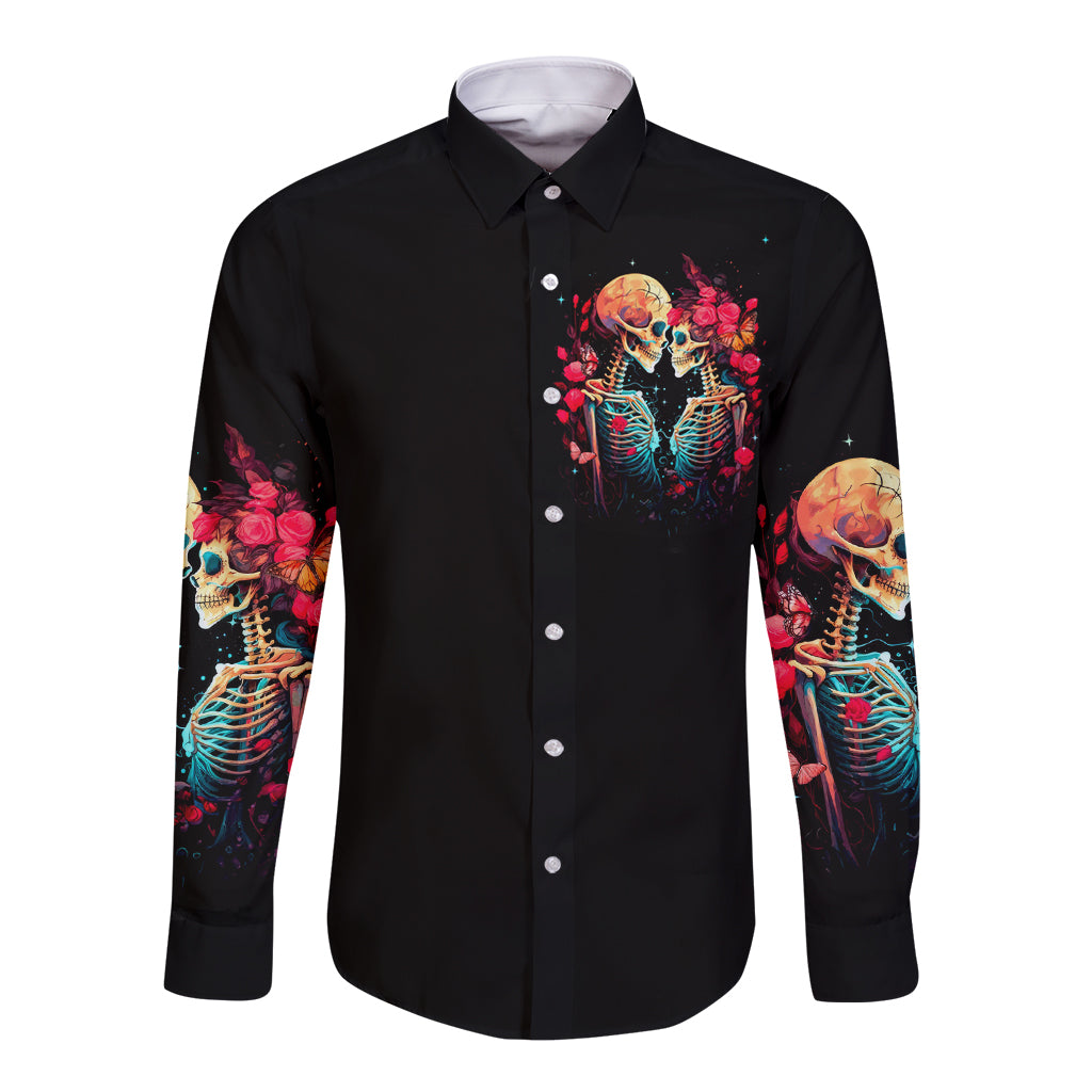 Couple Skull Long Sleeve Button Shirt I Don't Care If The Whole World Is Against Us - Wonder Print Shop