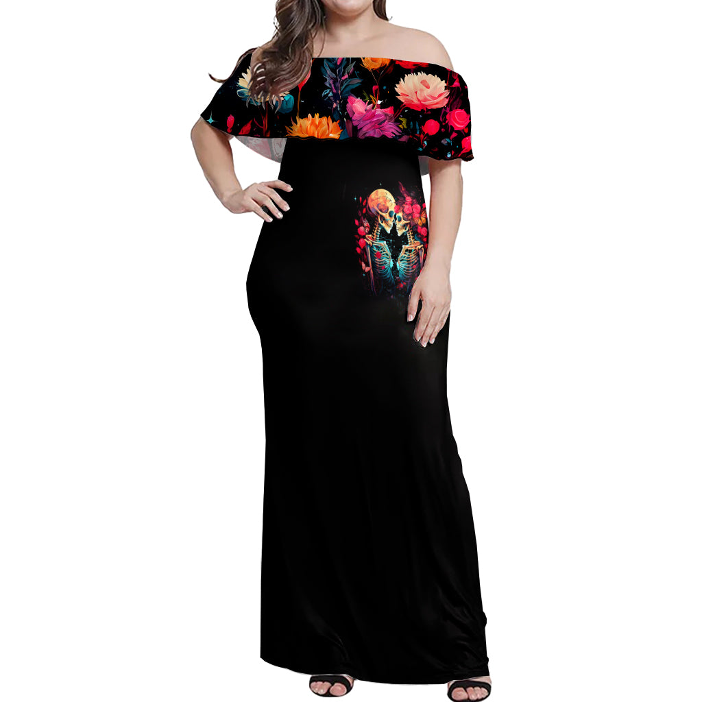 Couple Skull Off Shoulder Maxi Dress I Don't Care If The Whole World Is Against Us - Wonder Print Shop