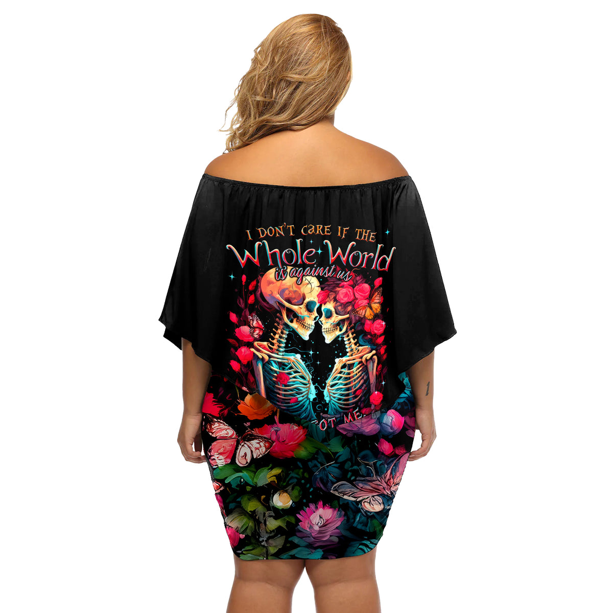 Couple Skull Off Shoulder Short Dress I Don't Care If The Whole World Is Against Us - Wonder Print Shop
