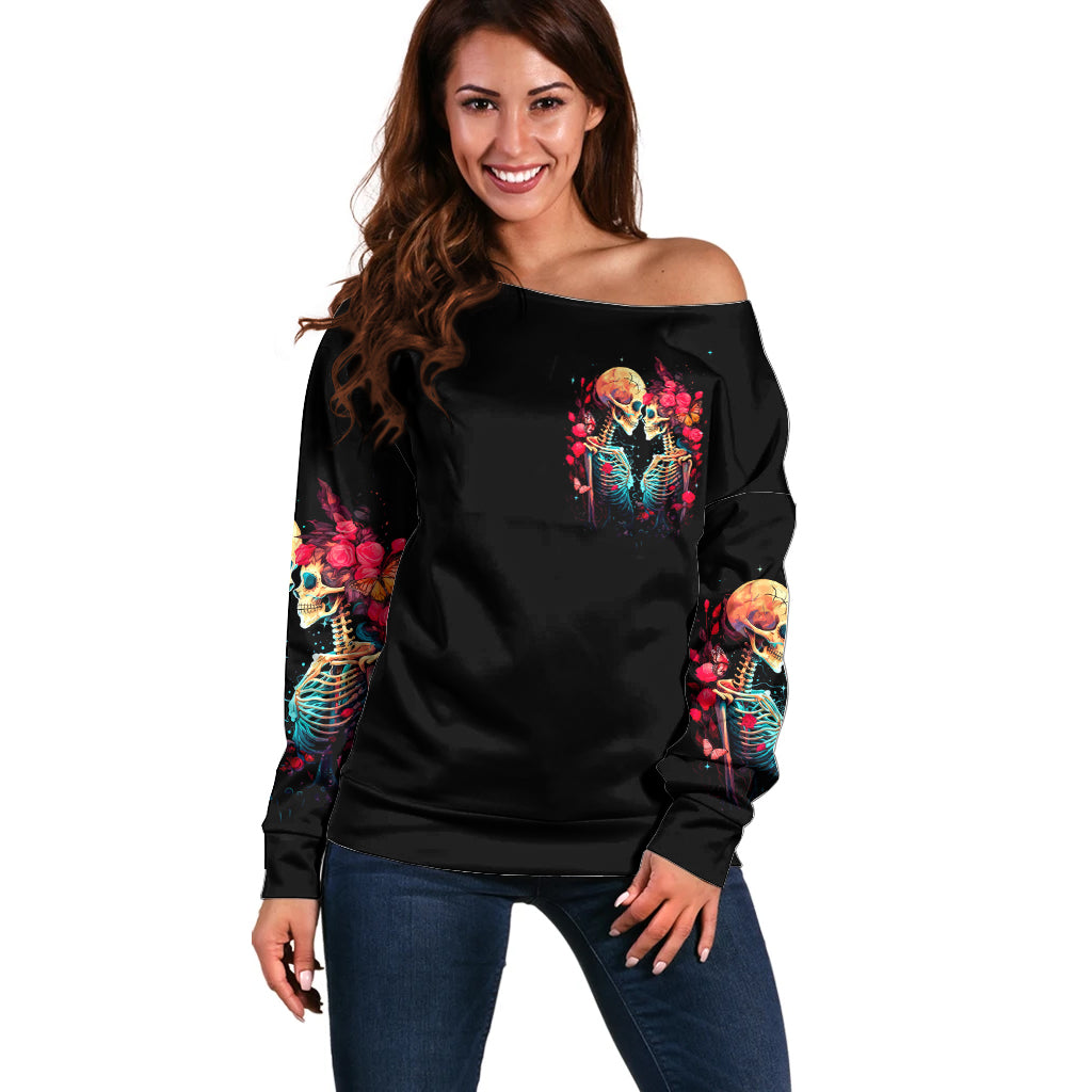 Couple Skull Off Shoulder Sweater I Don't Care If The Whole World Is Against Us - Wonder Print Shop