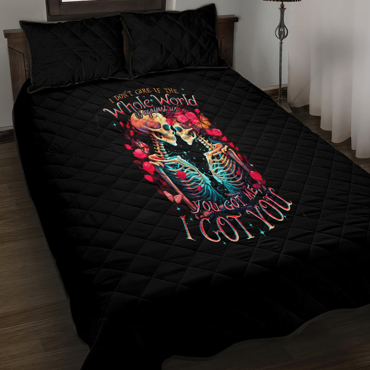 Couple Skull Quilt Bed Set I Don't Care If The Whole World Is Against Us - Wonder Print Shop