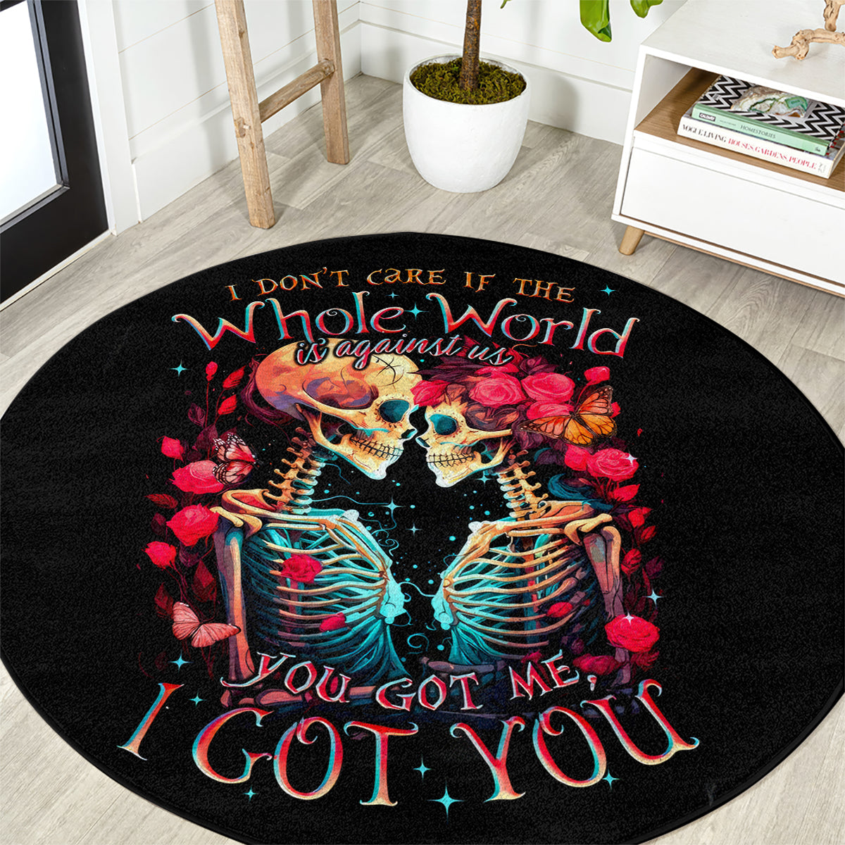 couple-skull-round-carpet-i-dont-care-if-the-whole-world-is-against-us