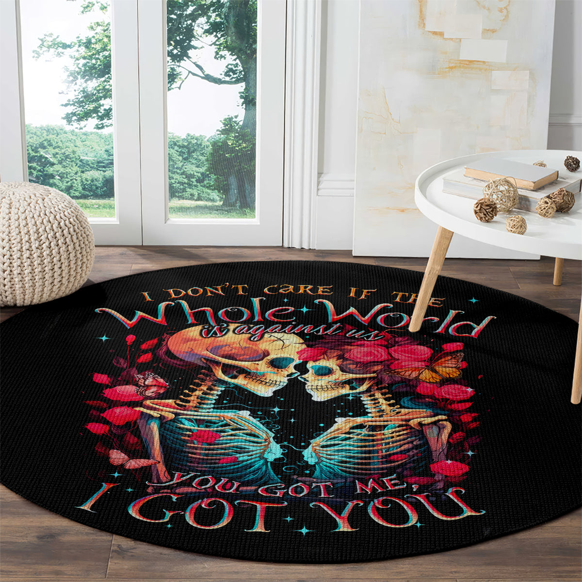 couple-skull-round-carpet-i-dont-care-if-the-whole-world-is-against-us