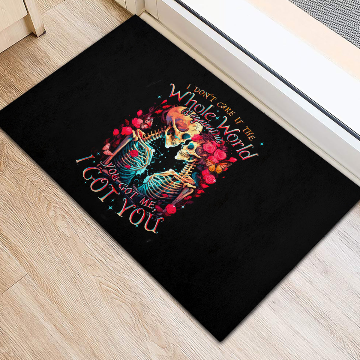 Couple Skull Rubber Doormat I Don't Care If The Whole World Is Against Us - Wonder Print Shop