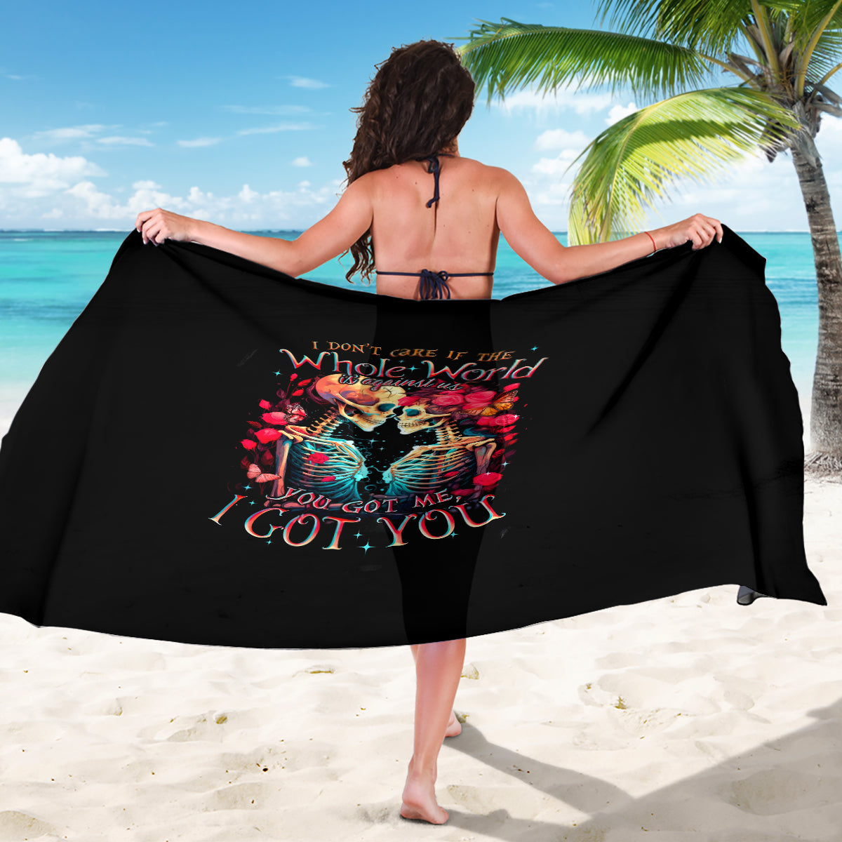 Couple Skull Sarong I Don't Care If The Whole World Is Against Us - Wonder Print Shop