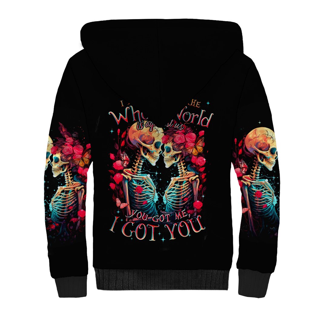 Couple Skull Sherpa Hoodie I Don't Care If The Whole World Is Against Us - Wonder Print Shop