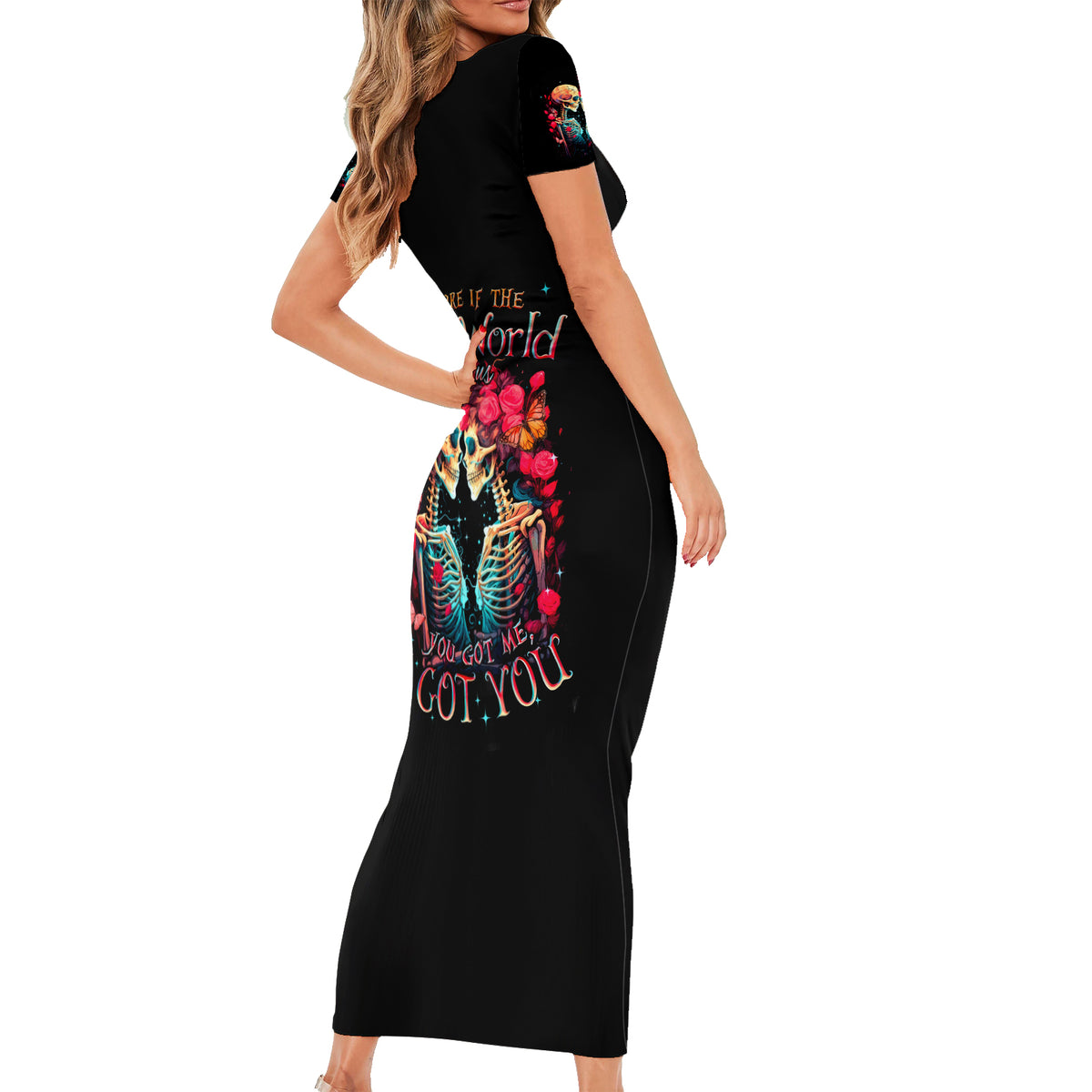 Couple Skull Short Sleeve Bodycon Dress I Don't Care If The Whole World Is Against Us - Wonder Print Shop