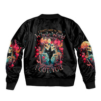 Couple Skull Sleeve Zip Bomber Jacket I Don't Care If The Whole World Is Against Us - Wonder Print Shop