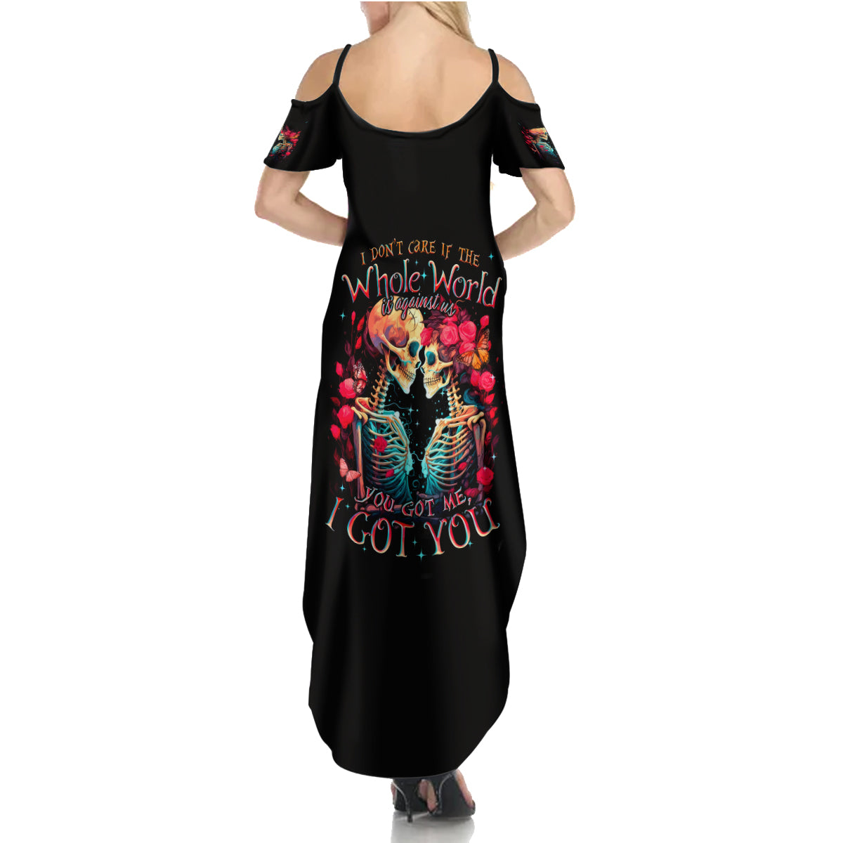 Couple Skull Summer Maxi Dress I Don't Care If The Whole World Is Against Us - Wonder Print Shop