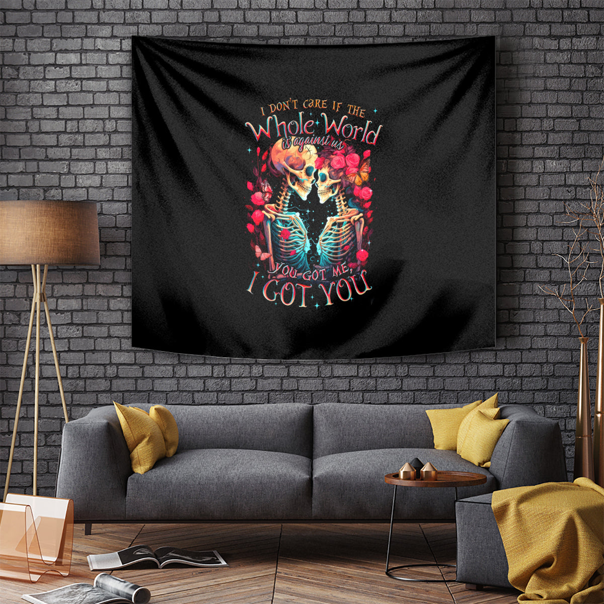 Couple Skull Tapestry I Don't Care If The Whole World Is Against Us - Wonder Print Shop