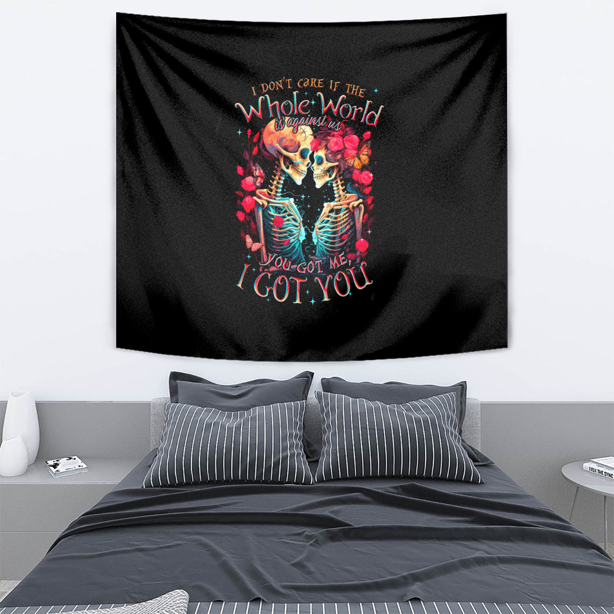 Couple Skull Tapestry I Don't Care If The Whole World Is Against Us - Wonder Print Shop