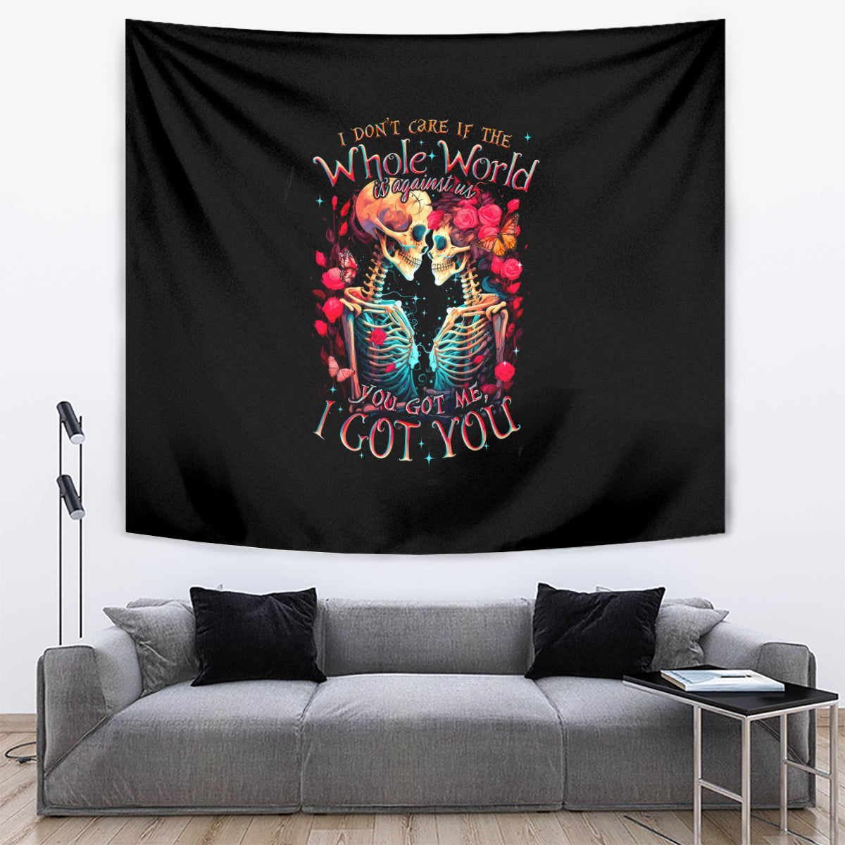 Couple Skull Tapestry I Don't Care If The Whole World Is Against Us - Wonder Print Shop
