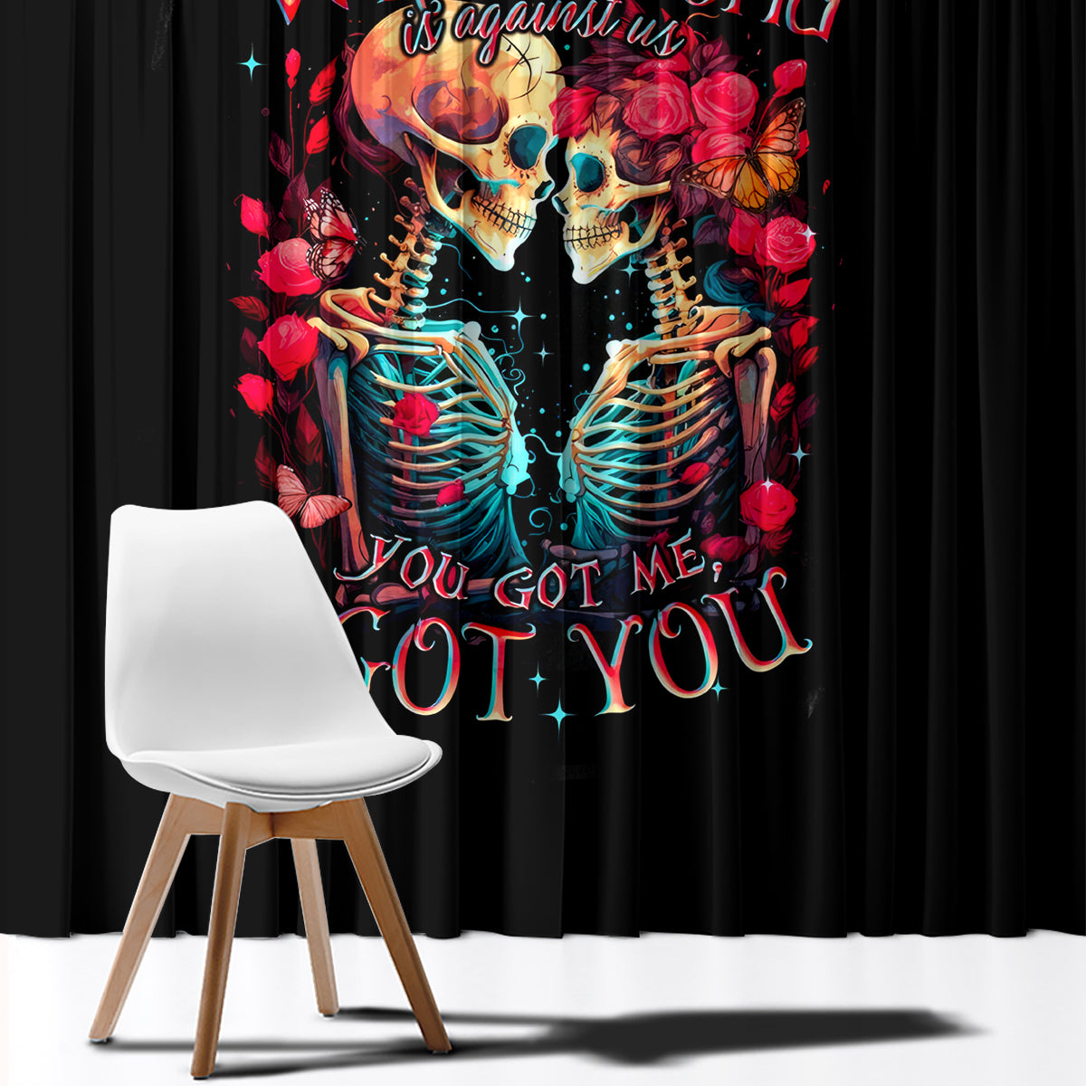 Couple Skull Window Curtain I Don't Care If The Whole World Is Against Us - Wonder Print Shop
