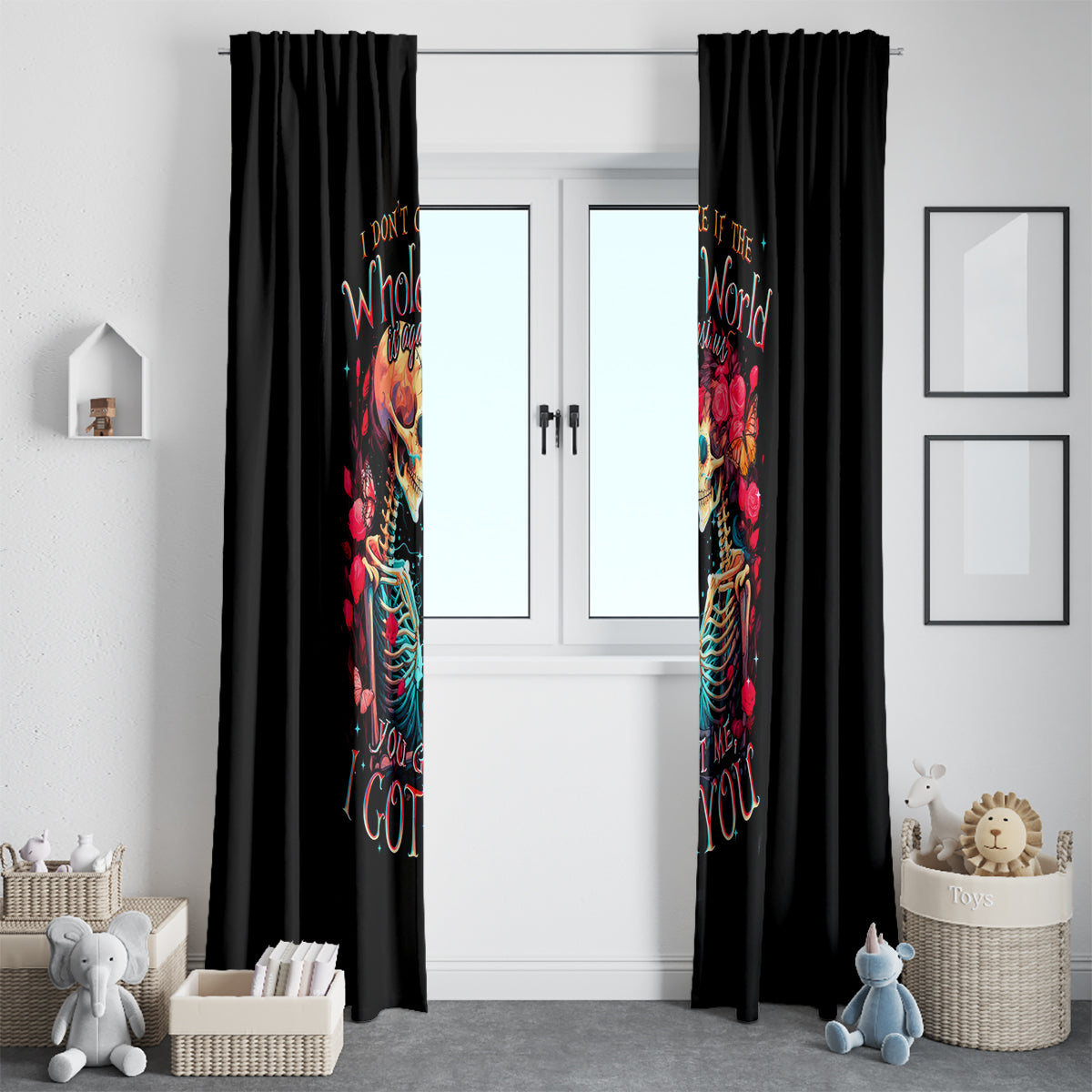 Couple Skull Window Curtain I Don't Care If The Whole World Is Against Us - Wonder Print Shop