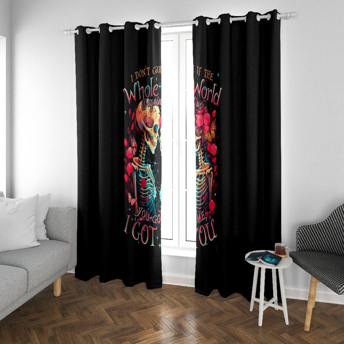 Couple Skull Window Curtain I Don't Care If The Whole World Is Against Us - Wonder Print Shop