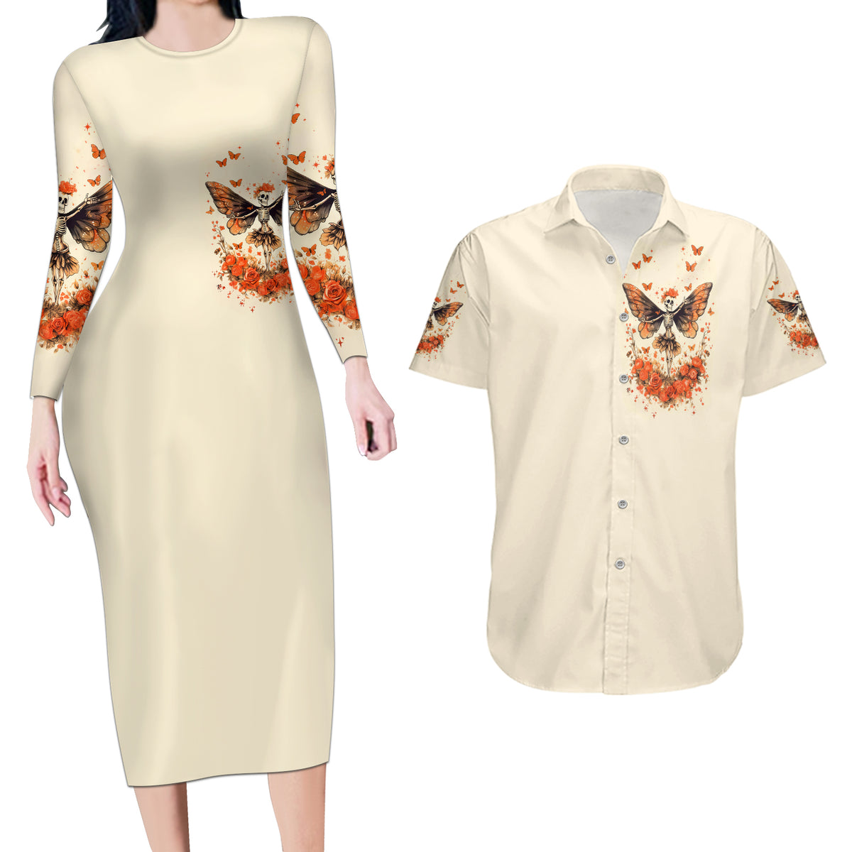 Fairy Skull Couples Matching Long Sleeve Bodycon Dress and Hawaiian Shirt Next Life I Want To Be The Karma Fairy - Wonder Print Shop