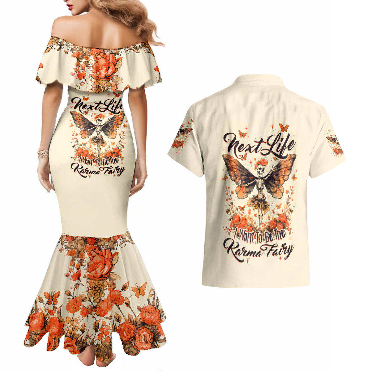 Fairy Skull Couples Matching Mermaid Dress and Hawaiian Shirt Next Life I Want To Be The Karma Fairy - Wonder Print Shop