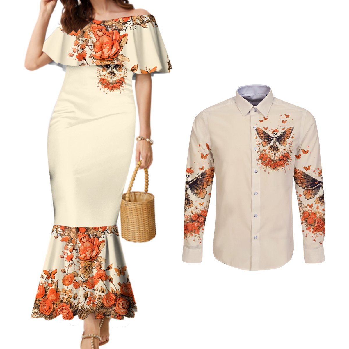 Fairy Skull Couples Matching Mermaid Dress and Long Sleeve Button Shirt Next Life I Want To Be The Karma Fairy DT01