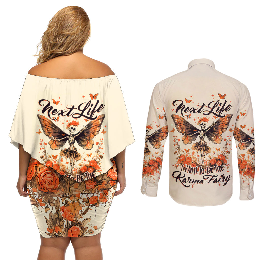Fairy Skull Couples Matching Off Shoulder Short Dress and Long Sleeve Button Shirt Next Life I Want To Be The Karma Fairy - Wonder Print Shop
