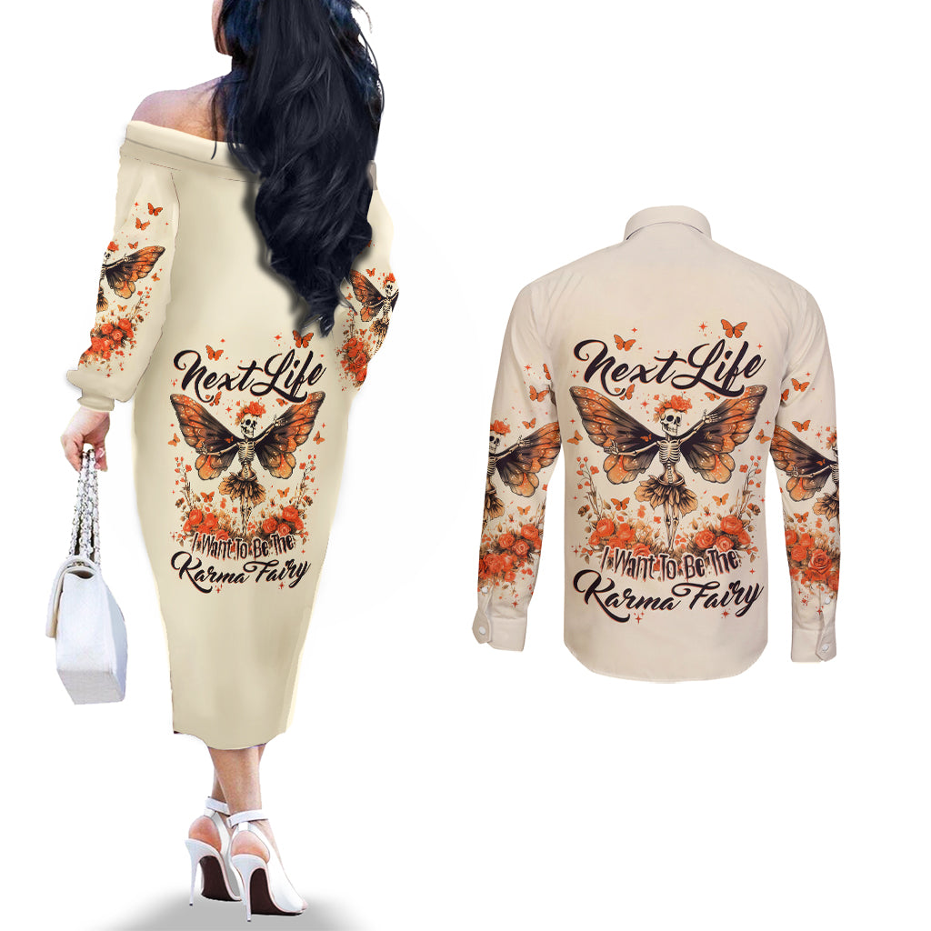Fairy Skull Couples Matching Off The Shoulder Long Sleeve Dress and Long Sleeve Button Shirt Next Life I Want To Be The Karma Fairy DT01