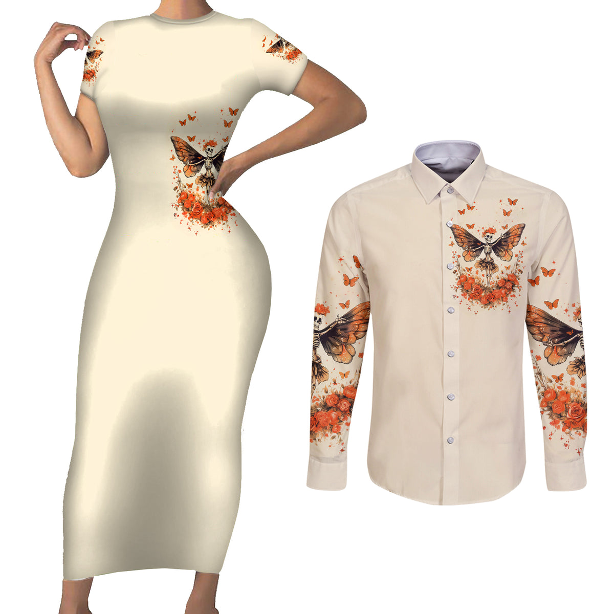 Fairy Skull Couples Matching Short Sleeve Bodycon Dress and Long Sleeve Button Shirt Next Life I Want To Be The Karma Fairy - Wonder Print Shop