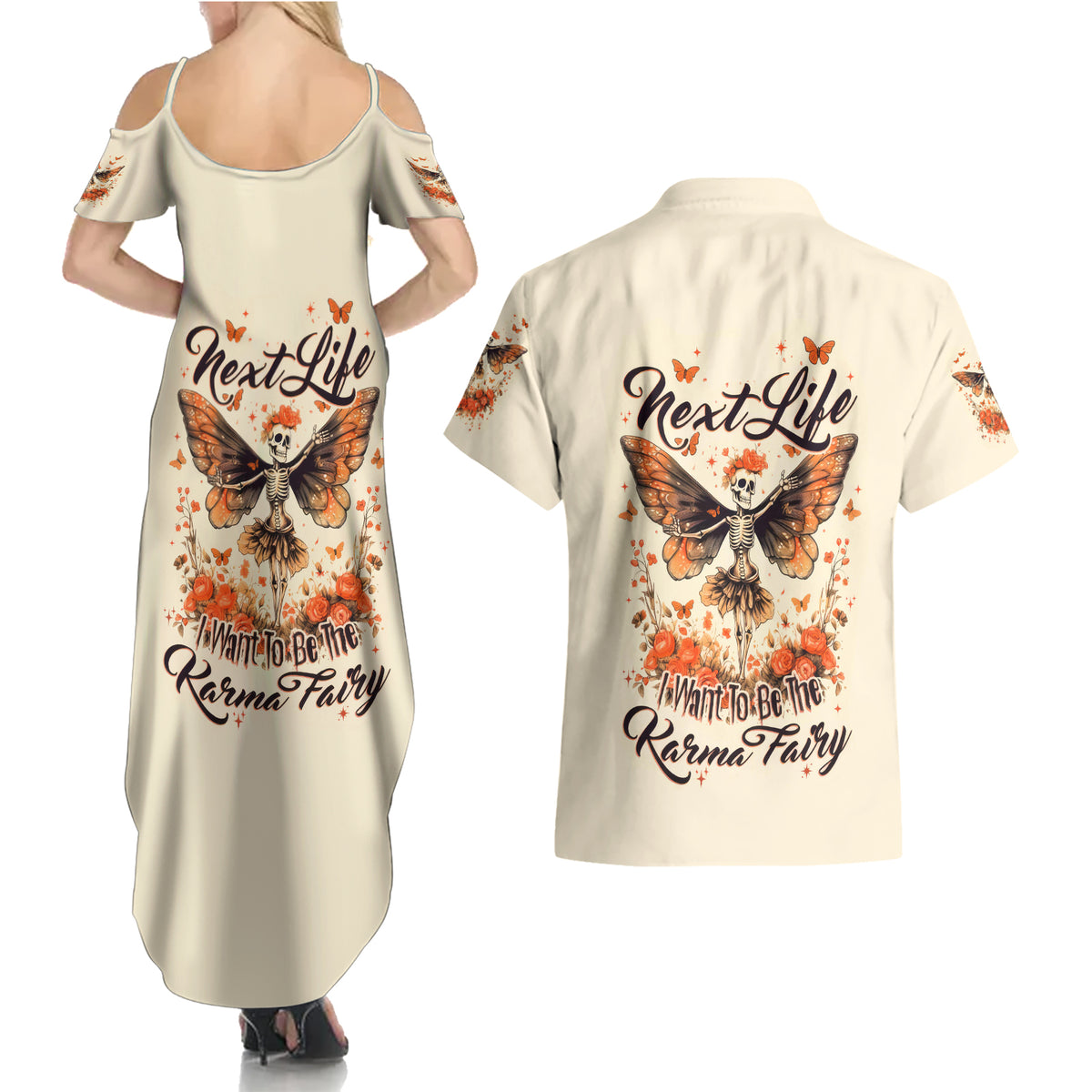Fairy Skull Couples Matching Summer Maxi Dress and Hawaiian Shirt Next Life I Want To Be The Karma Fairy - Wonder Print Shop