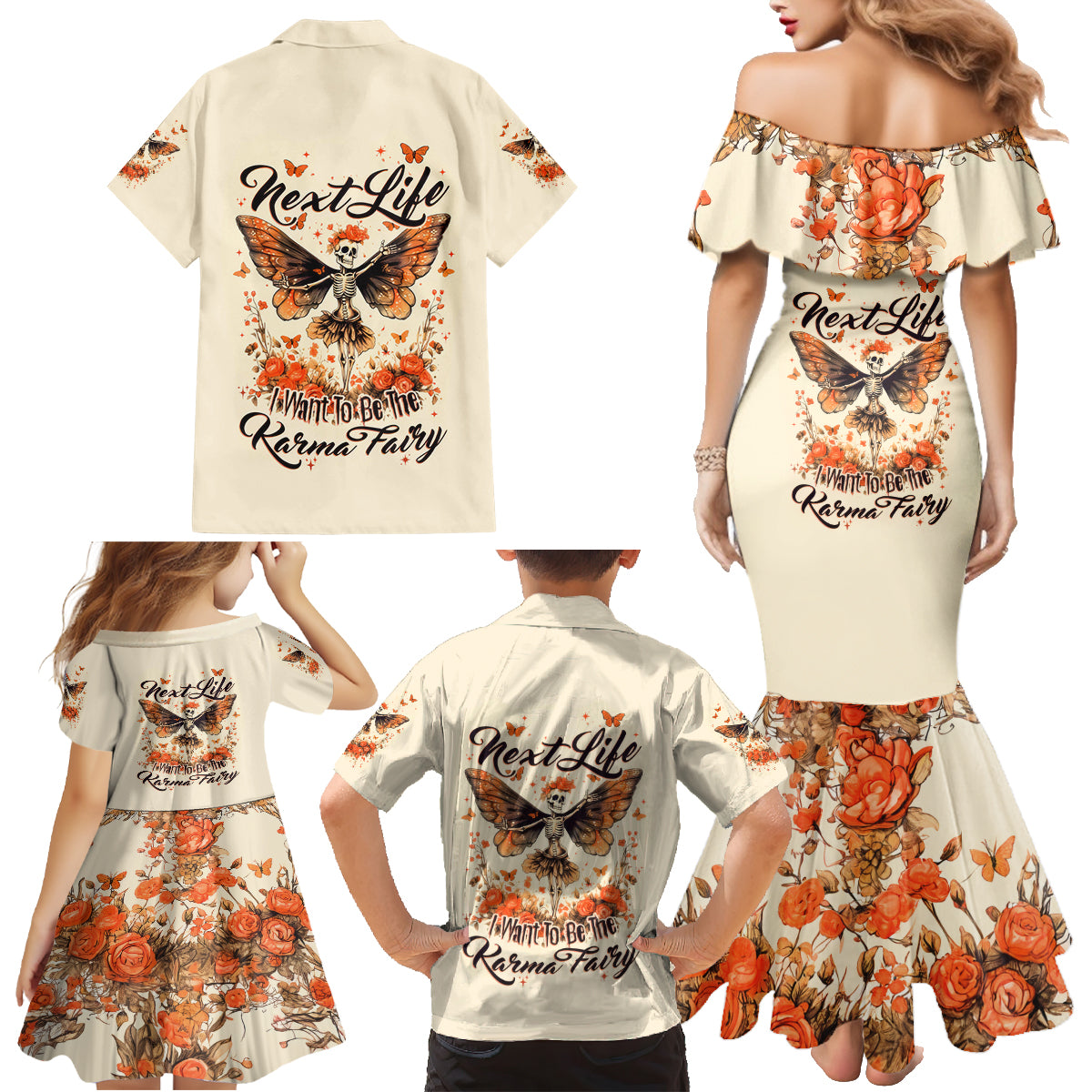 Fairy Skull Family Matching Mermaid Dress and Hawaiian Shirt Next Life I Want To Be The Karma Fairy - Wonder Print Shop