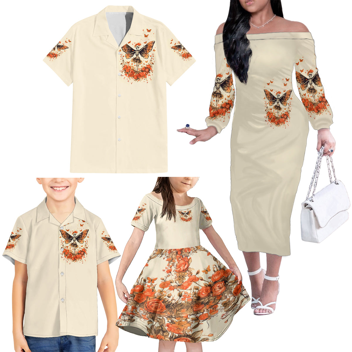 Fairy Skull Family Matching Off Shoulder Long Sleeve Dress and Hawaiian Shirt Next Life I Want To Be The Karma Fairy - Wonder Print Shop