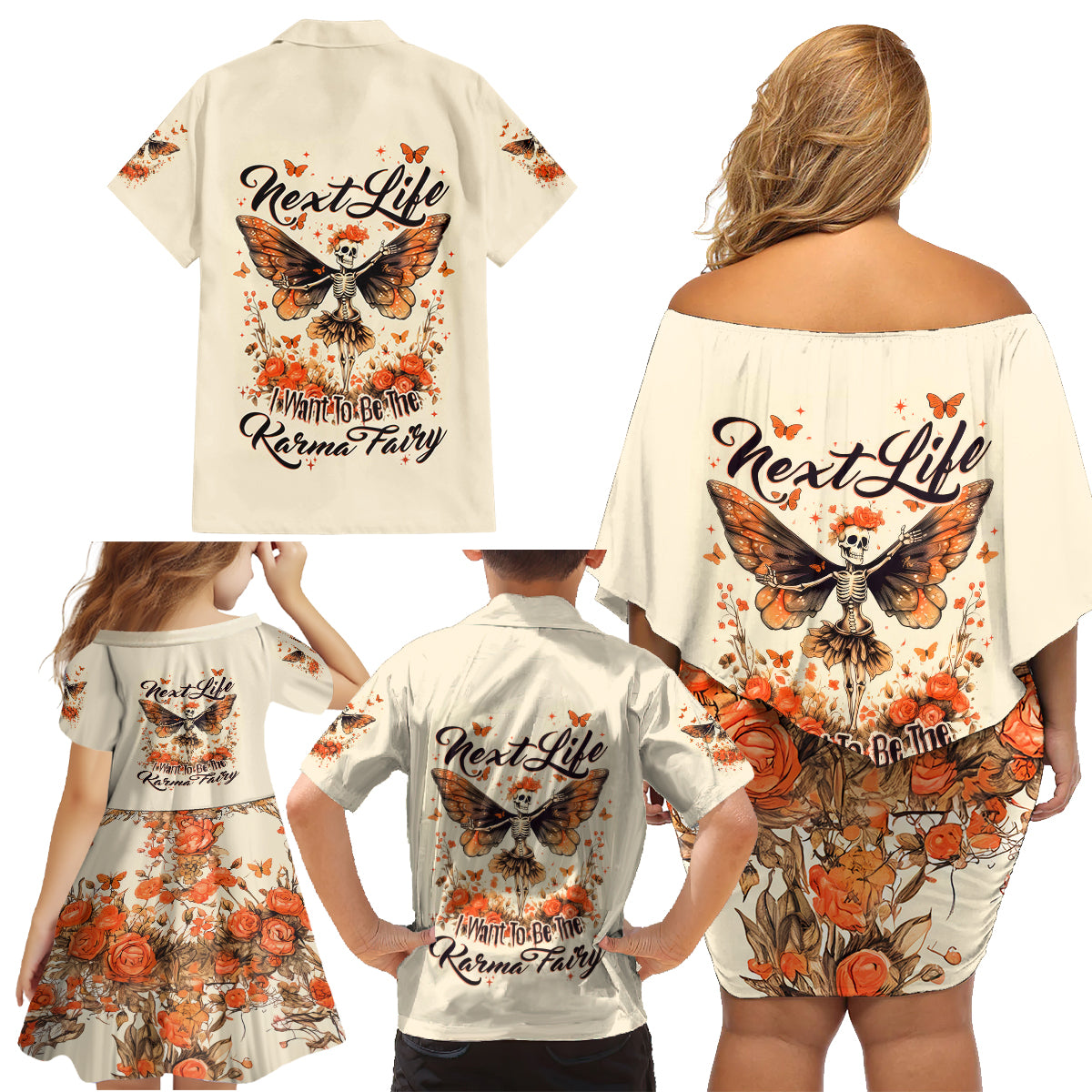 Fairy Skull Family Matching Off Shoulder Short Dress and Hawaiian Shirt Next Life I Want To Be The Karma Fairy - Wonder Print Shop