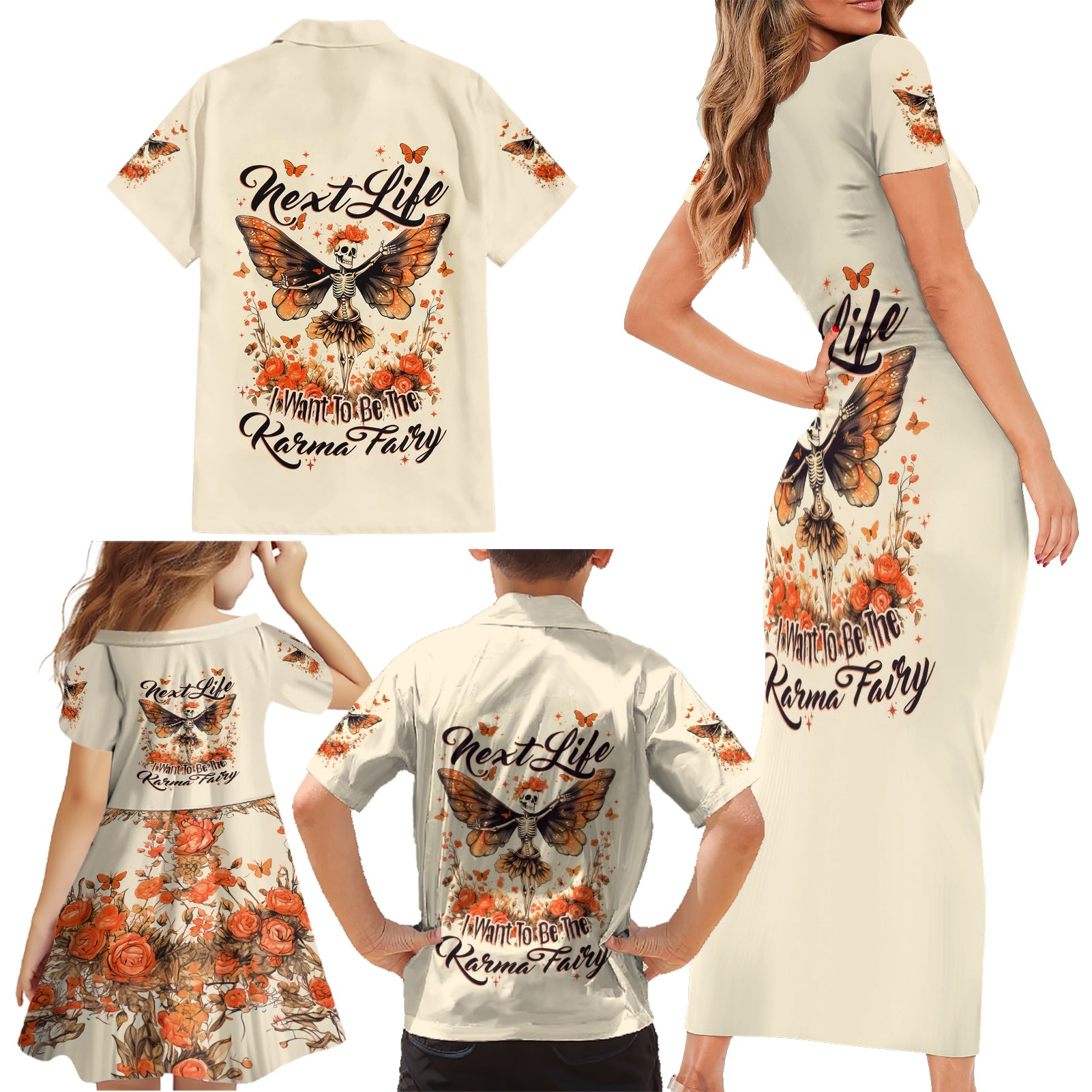Fairy Skull Family Matching Short Sleeve Bodycon Dress and Hawaiian Shirt Next Life I Want To Be The Karma Fairy - Wonder Print Shop
